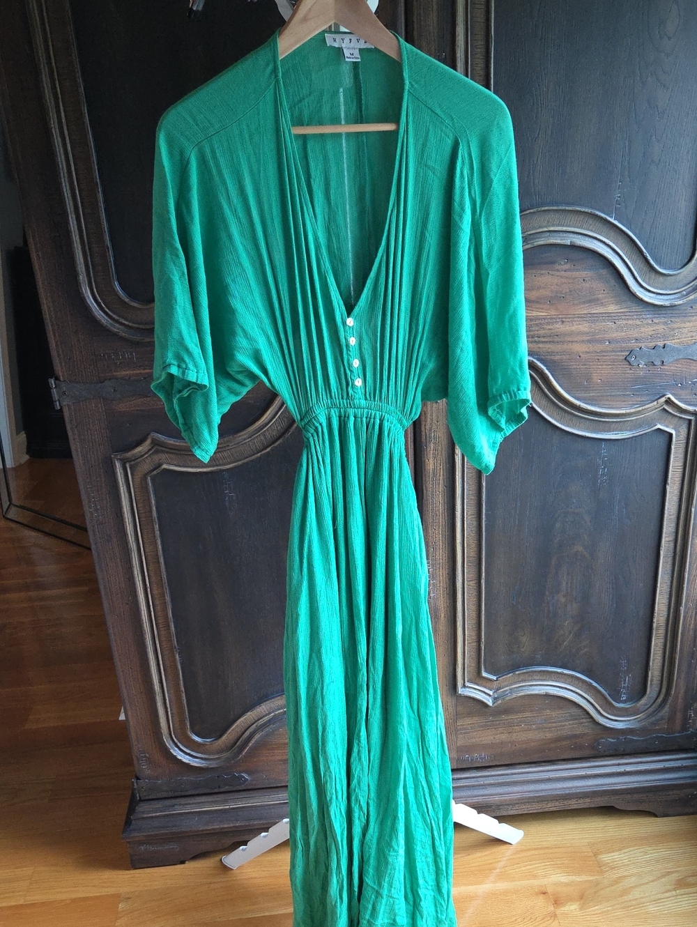 HYFVE Emerald Green Maxi Dress with Button Placket and Side To Back Cutout